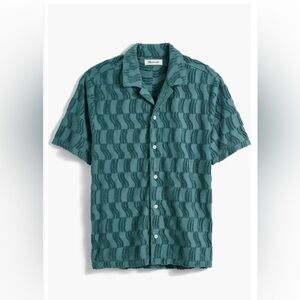 NWOT Madewell Teal Green Easy Jacquard Terry Short Sleeve Button-Up Top Medium